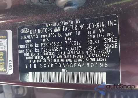 2014 Kia Sorento Lx from USA, damaged, VIN 5XYKT3A68EG480195